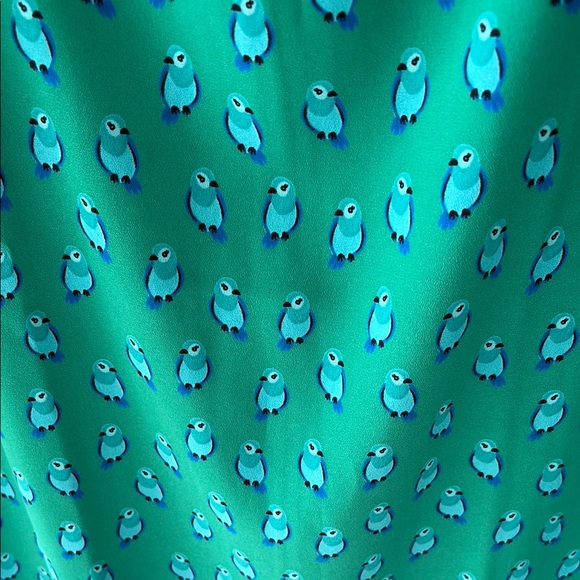 LOFT Green and Blue Bird Print Dress with 3/4 Sleeves - Picture 3 of 9
